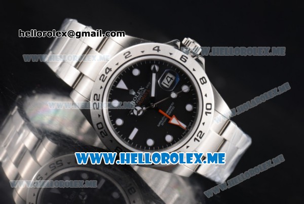 Rolex Explorer II Clone Rolex 3187 Automatic Stainless Steel Case/Bracelet with Black Dial and Dot Markers Steel Bezel (BP) - Click Image to Close
